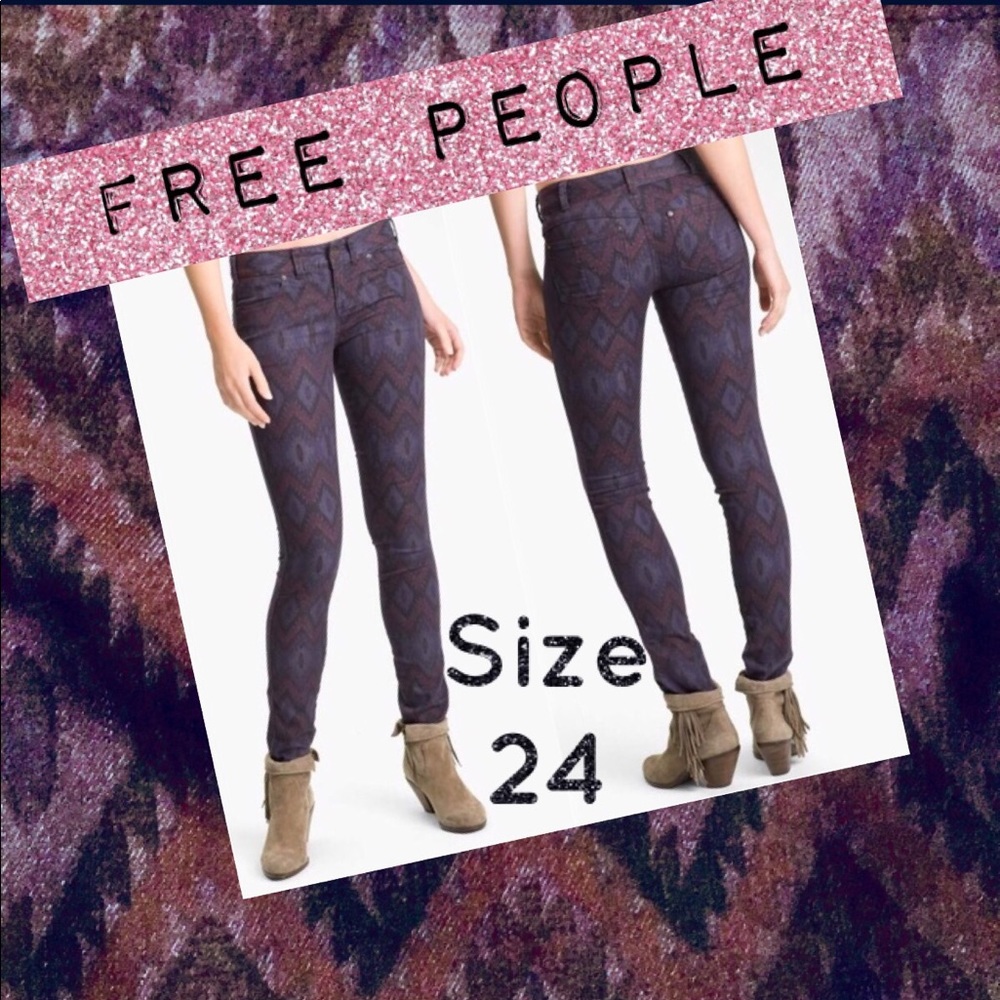 ☮️ Free People ☮️ Sz 24 Skinny Jeans Tribal Purple